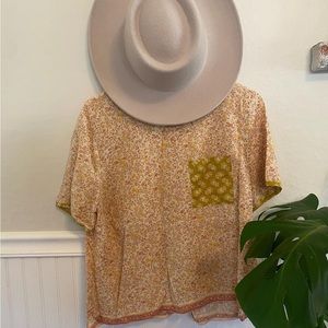 Madewell Multi Pattern Pink/Yellow Button Back Tshirt